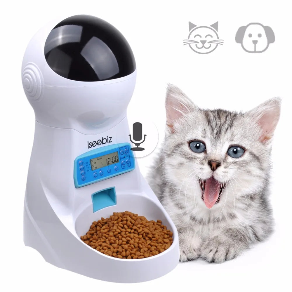 Automatic Pet Feeder With Voice Recording For Cats And Dogs