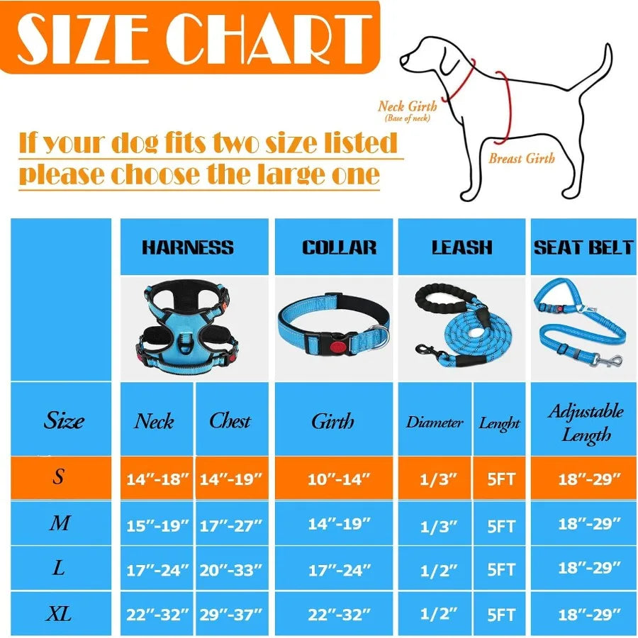 No Pull Dog Harness Collar Leash Set with Dog Seat Belt Collapsible Bowls and Poop Bag Dispenser for Training Walking and Hikin