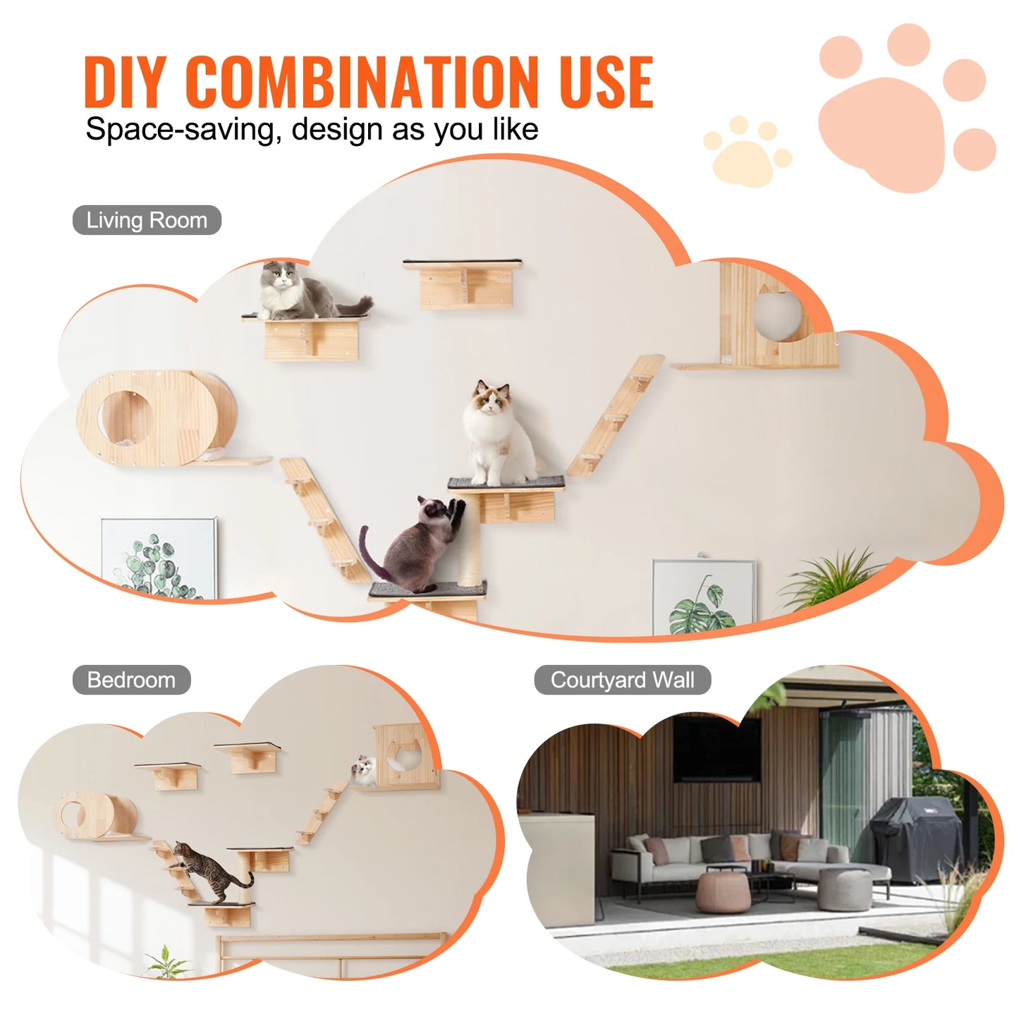 SucceBuy Wall Mounted Cat Shelves and Perches Set