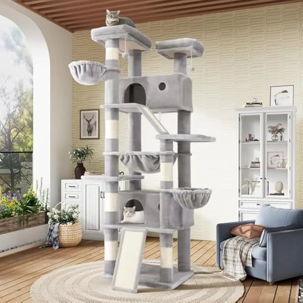 81in Multi-Level Tall Cat Tree Tower Larger Cat Condo Furniture with Hammock, Cozy Pussycat Perches, Sisal Scratching Posts