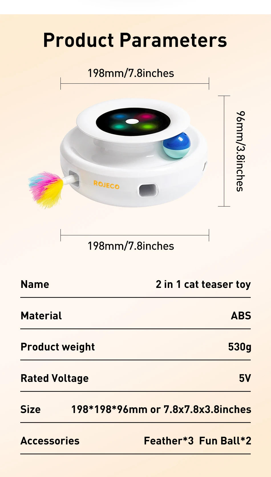 ROJECO 2 In Cat Teaser Toy Feathered Balls Interactive