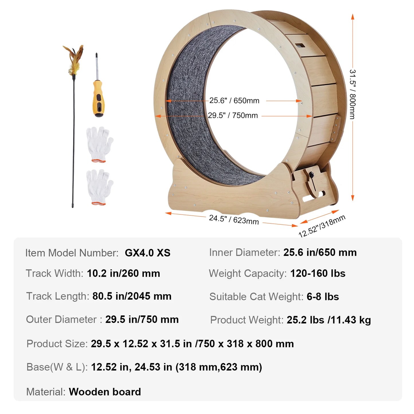 SucceBuy Wooden Cat Exercise Wheel Detachable Carpet Cat Teaser