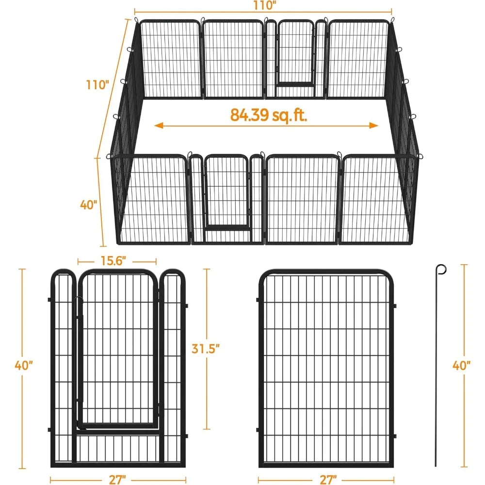 Dog Playpen Outdoor 40 inch 16 Panels Indoor Dog Fence Metal Dog Pen Heavy Duty Pet Exercise Pen for RV/Camping/Garden
