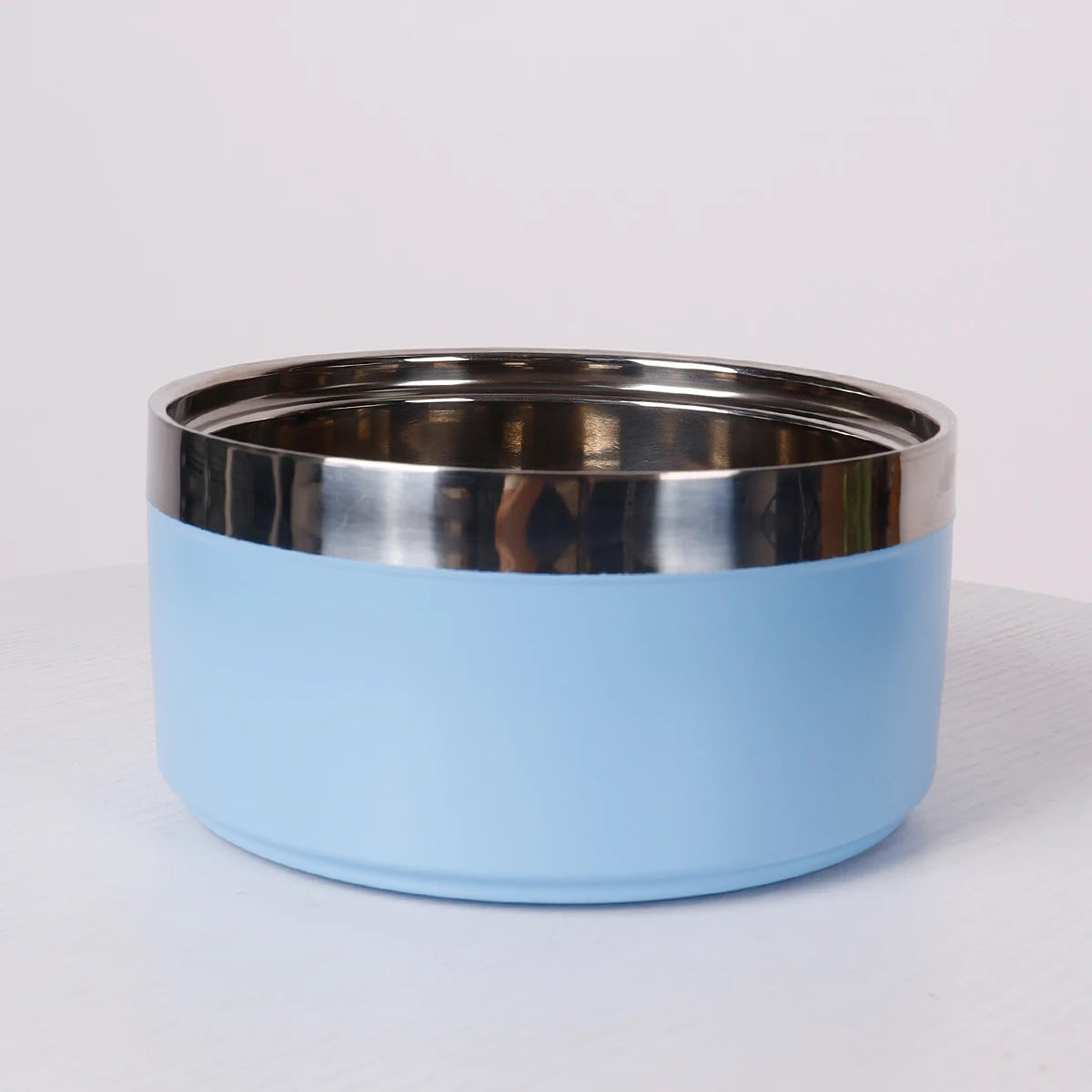 A circular stainless steel fashionable plain color anti slip pet cat bowl and dog bowl for indoor and outdoor use
