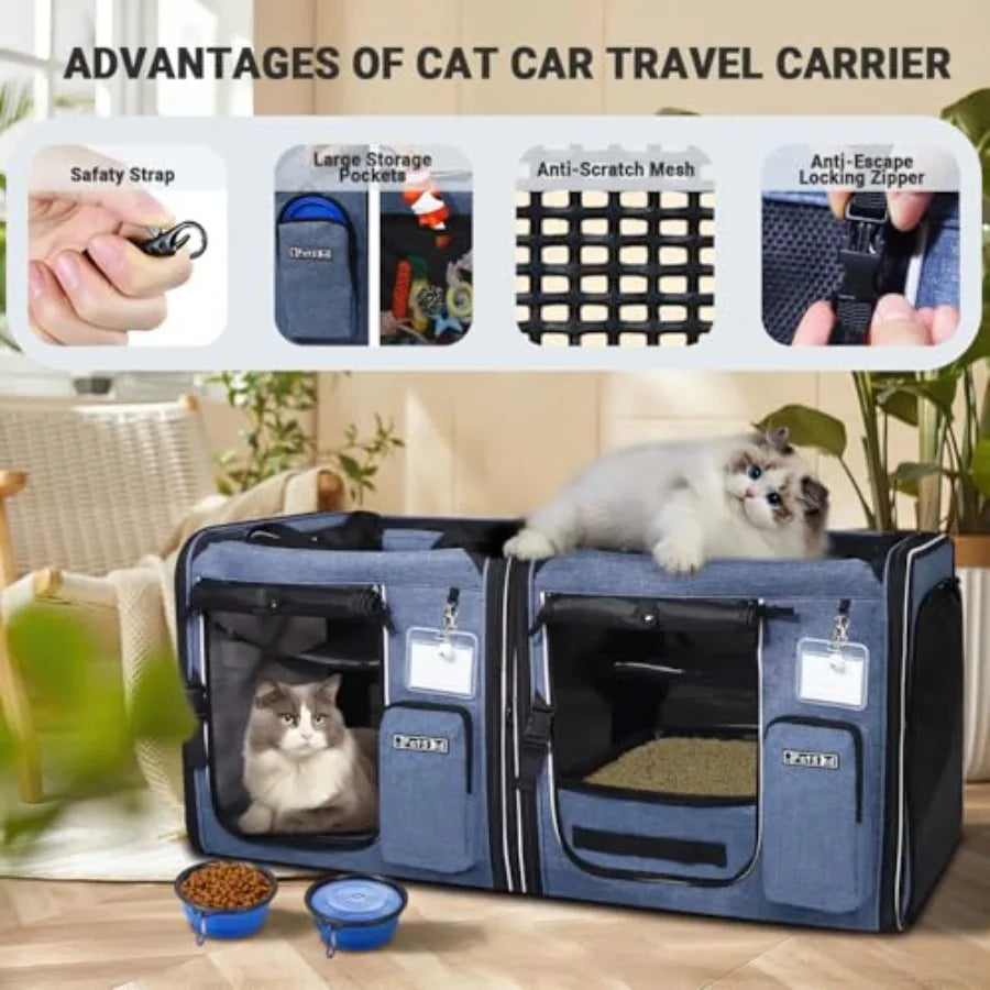 2-In-1 Double Cat Carrier With Built-in Litter Box Portable