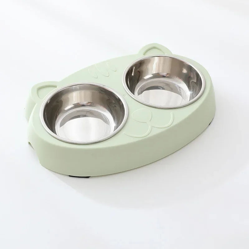 Double Bowl Pet Feeder Tray for Cats and Dogs Plastic