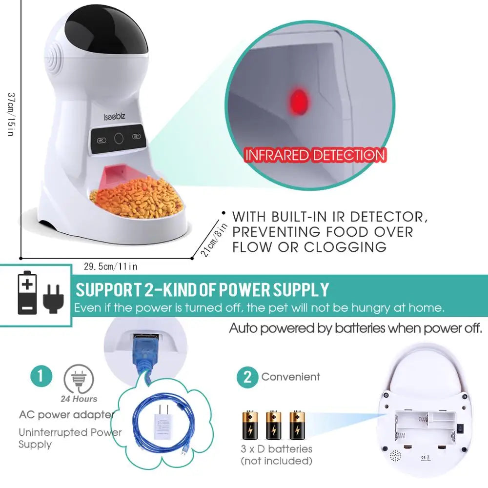 Automatic Pet Feeder With Voice Recording For Cats And Dogs
