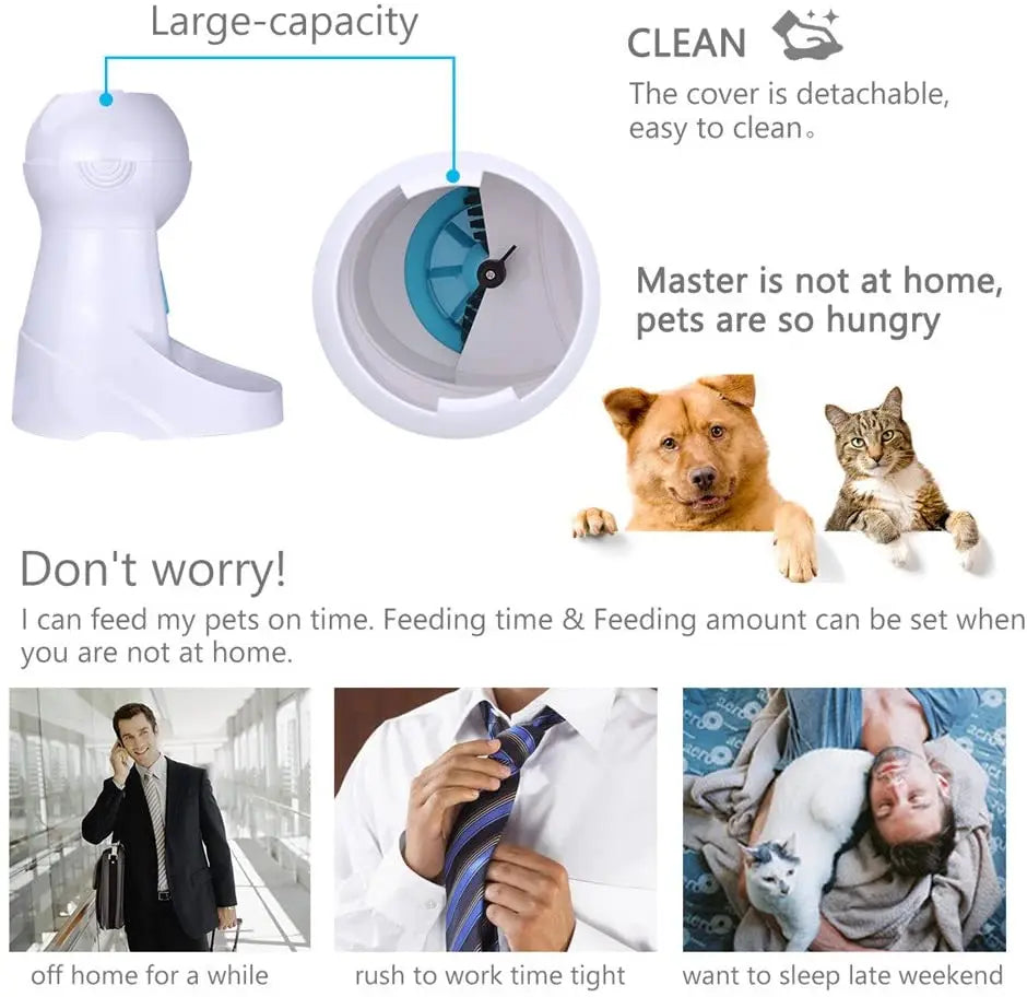 Automatic Pet Feeder With Voice Recording For Cats And Dogs
