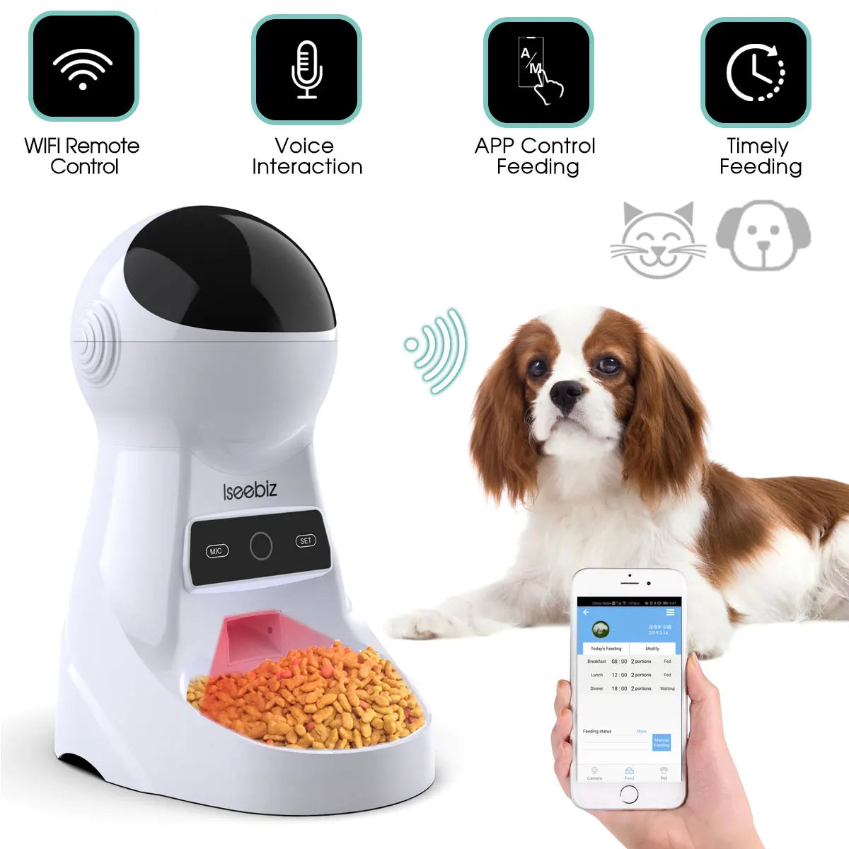 Automatic Pet Feeder With Voice Recording For Cats And Dogs