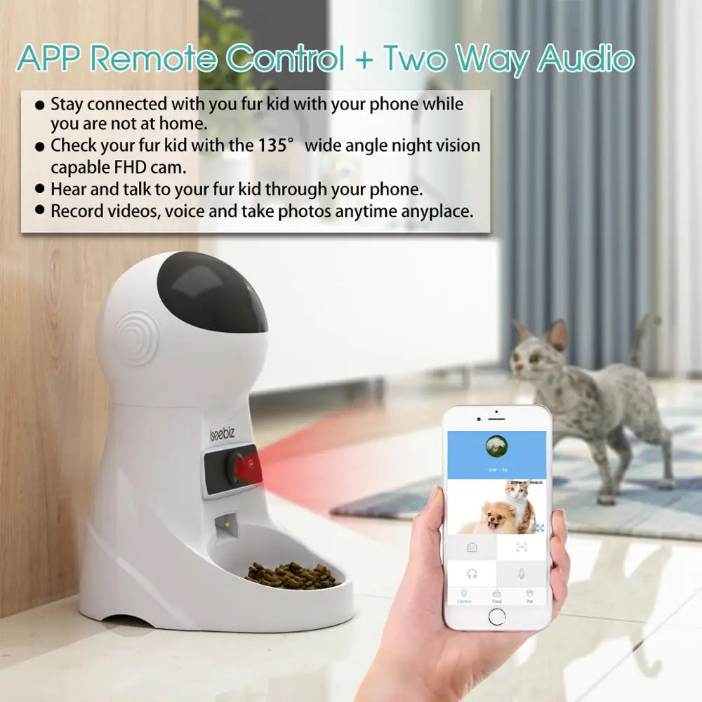 Automatic Pet Feeder With Voice Recording For Cats And Dogs