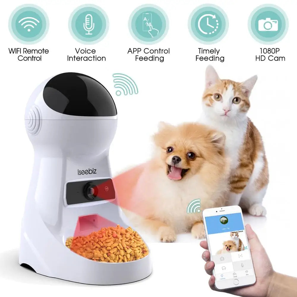 Automatic Pet Feeder With Voice Recording For Cats And Dogs