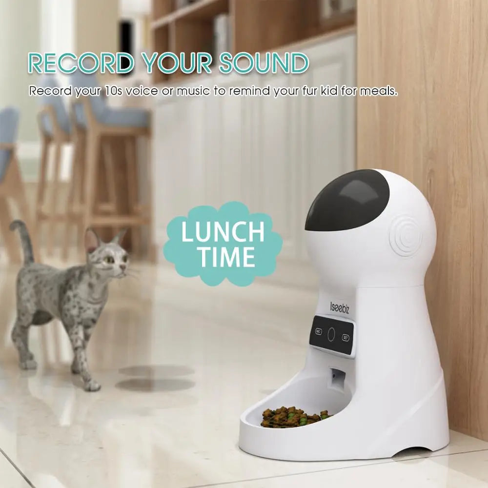 Automatic Pet Feeder With Voice Recording For Cats And Dogs