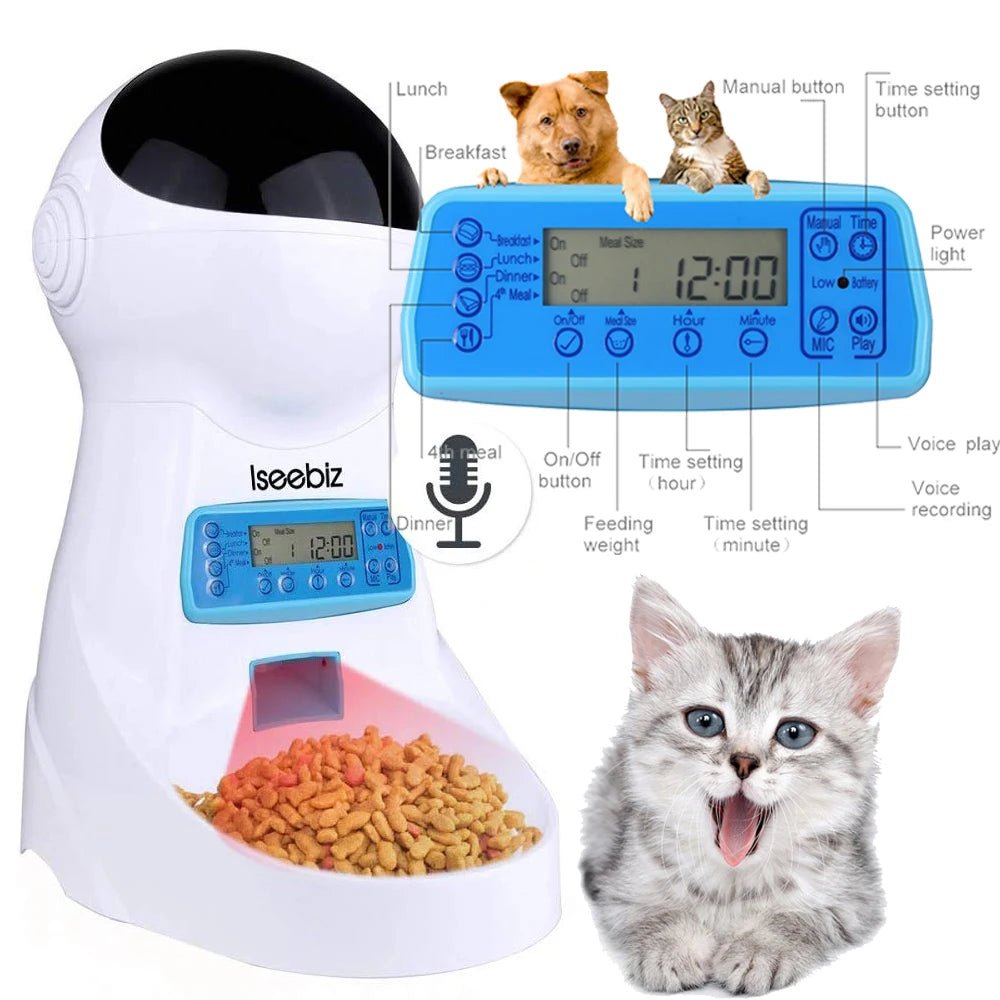 Automatic Pet Feeder With Voice Recording For Cats And Dogs