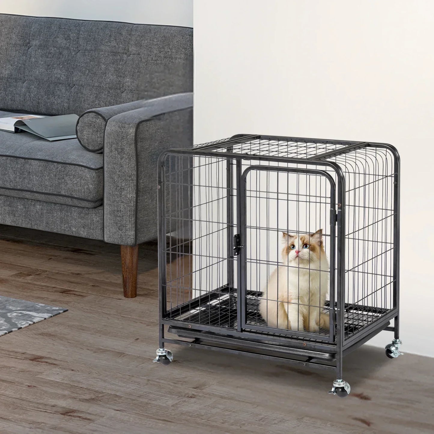 Durable Cat Cage Enclosure With Double Doors And Lockable Wheels