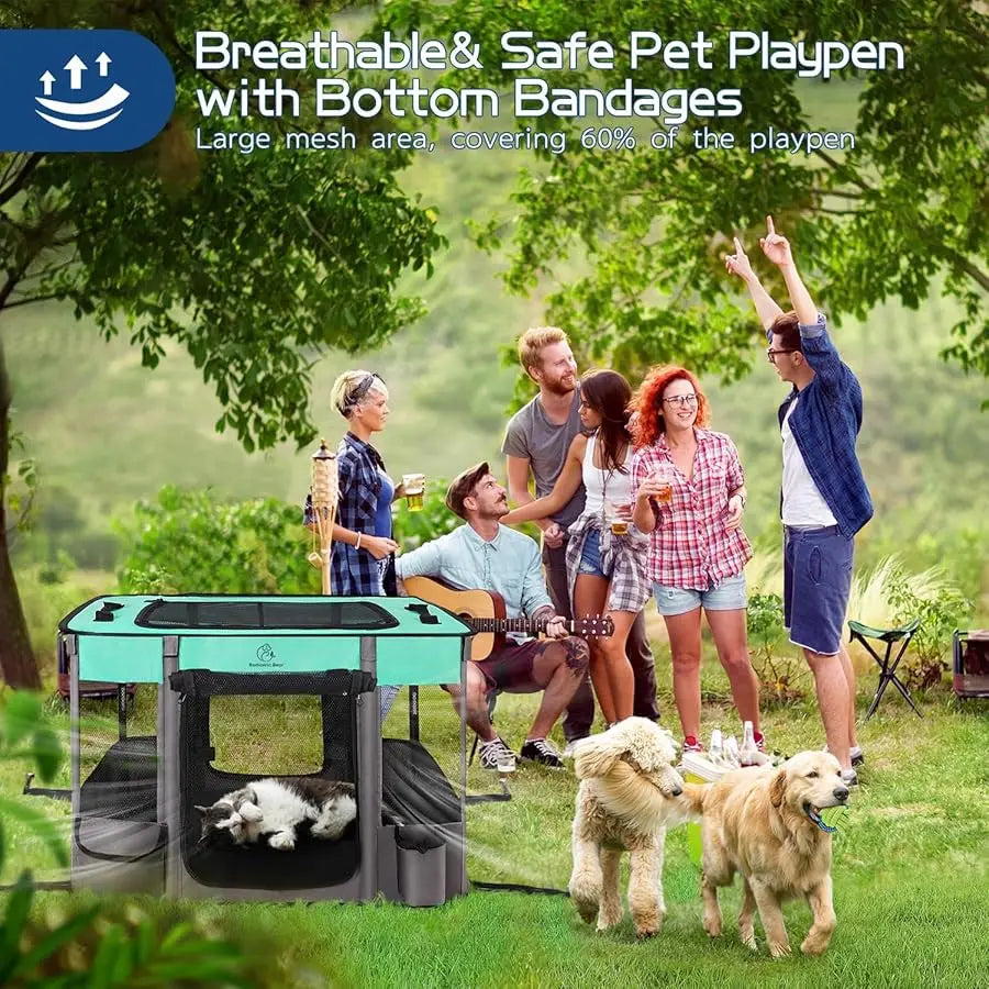 Foldable Dog Playpen, Portable Pet Kennel Tent with Breathable Mesh