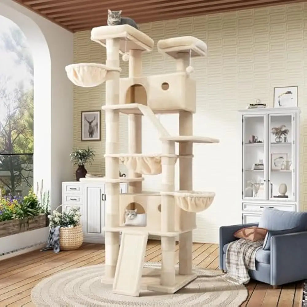81in Multi-Level Tall Cat Tree Tower Larger Cat Condo Furniture with Hammock, Cozy Pussycat Perches, Sisal Scratching Posts