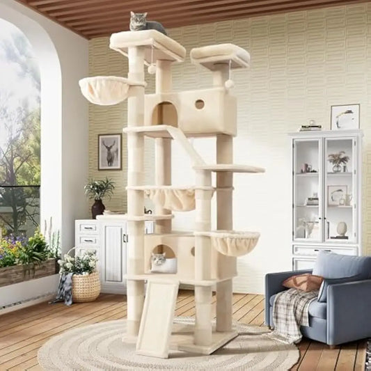 81in Multi-Level Tall Cat Tree Tower Larger Cat Condo Furniture with Hammock, Cozy Pussycat Perches, Sisal Scratching Posts