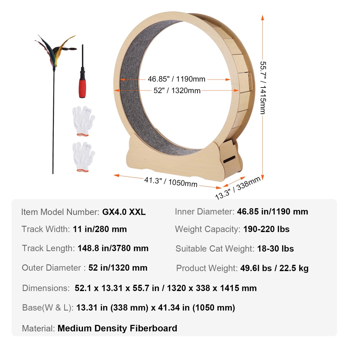 SucceBuy Wooden Cat Exercise Wheel Detachable Carpet Cat Teaser