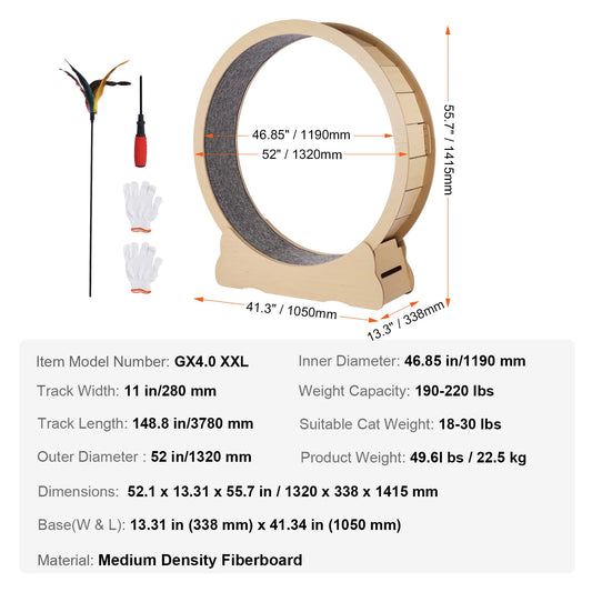 SucceBuy Wooden Cat Exercise Wheel Detachable Carpet Cat Teaser