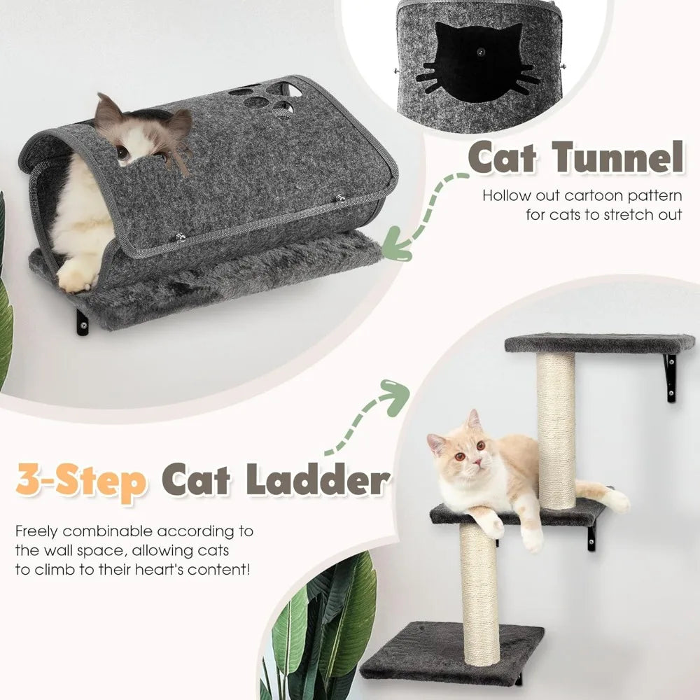 ZHIYONG 7-In-1 Wall Mounted Cat Climber Set With House Bridge Tree
