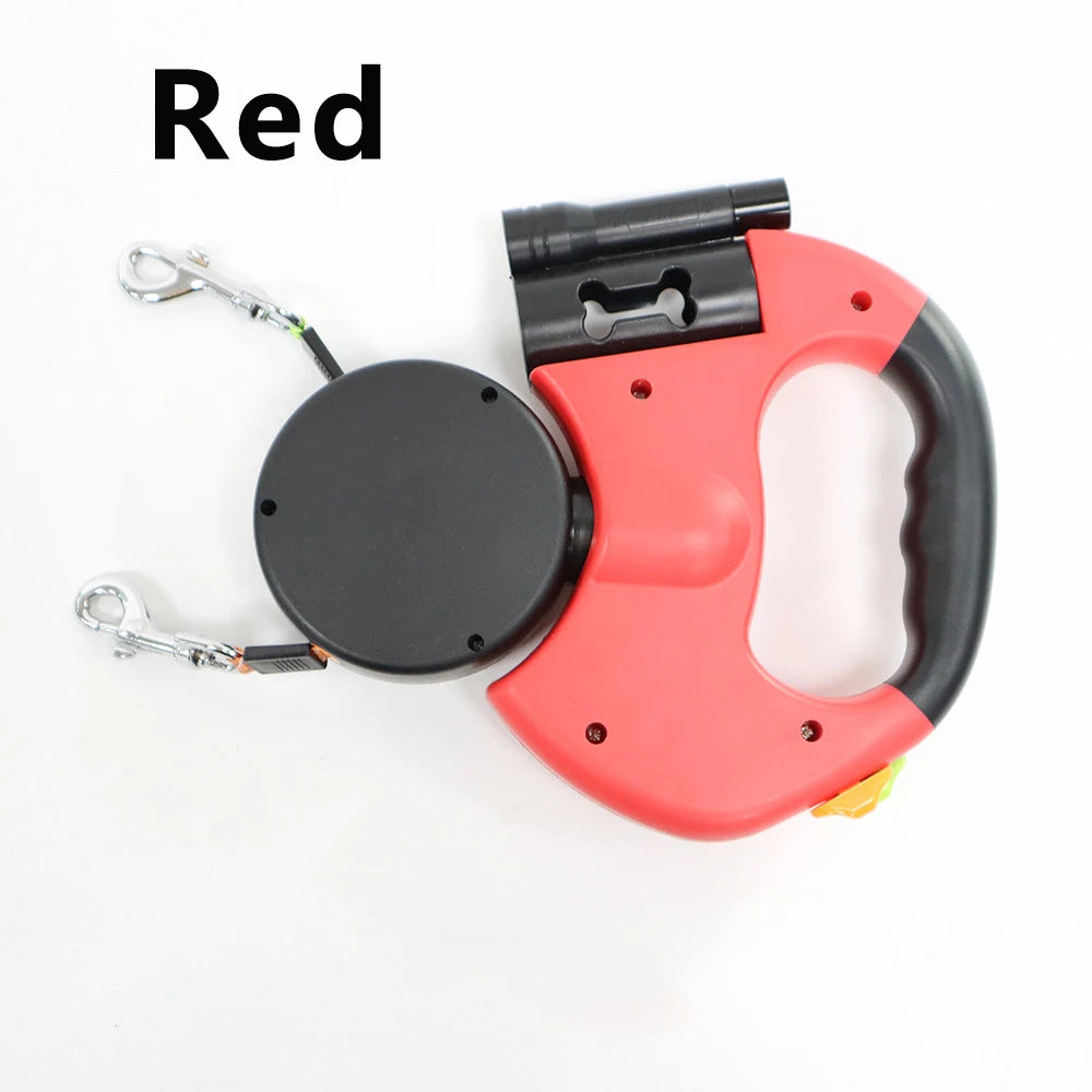 Auto Retractable Double-Ended Dog Leash 3m with LED Flashlight Waste Bag Box Roulette 360 Degree Dual Traction Rope Pet Supplies