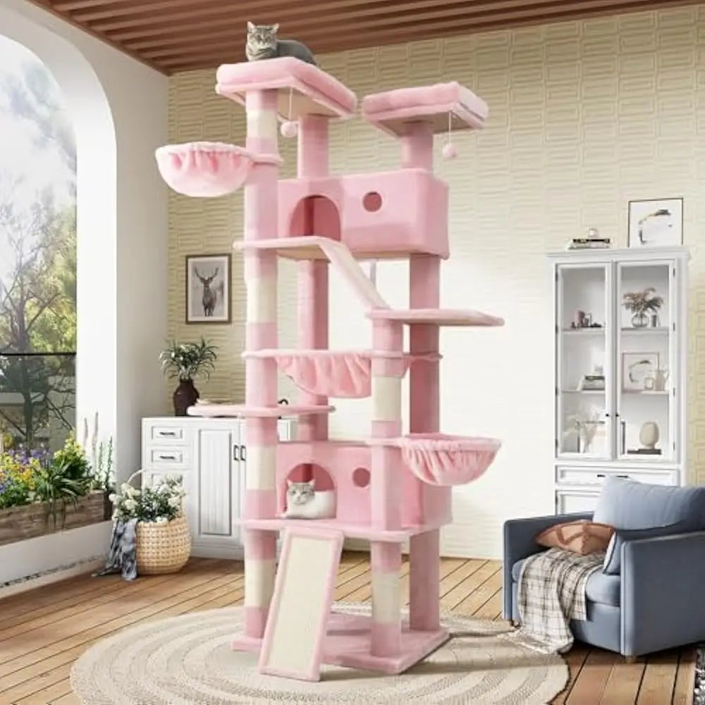 81in Multi-Level Tall Cat Tree Tower Larger Cat Condo Furniture with Hammock, Cozy Pussycat Perches, Sisal Scratching Posts