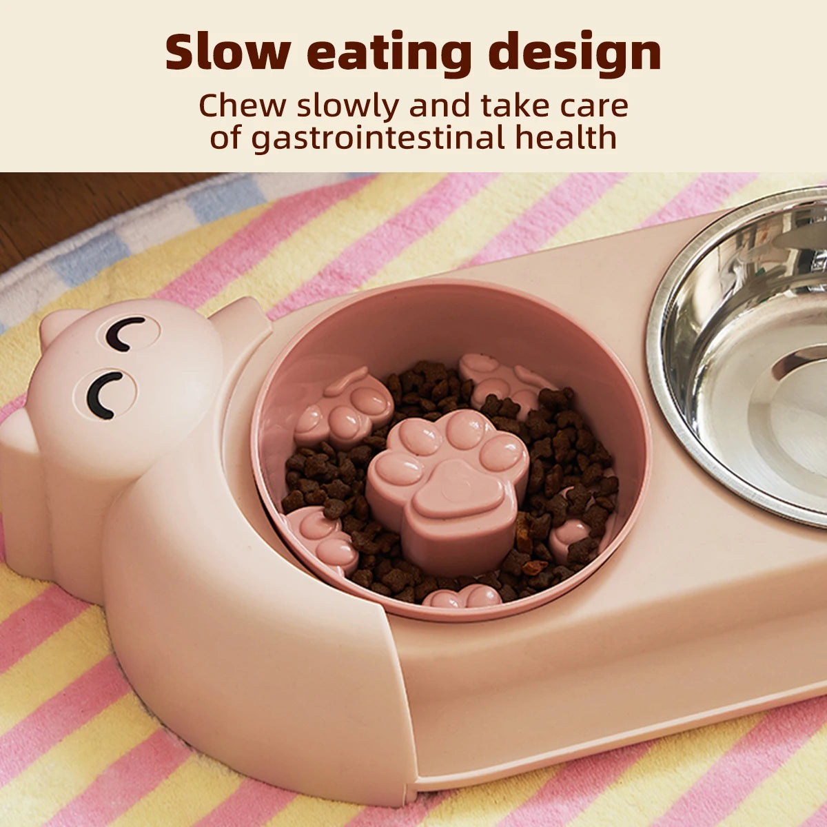 One piece multifunctional pet double bowl cartoon containing stainless steel bowl pet food utensils pet feeding water feeding tw