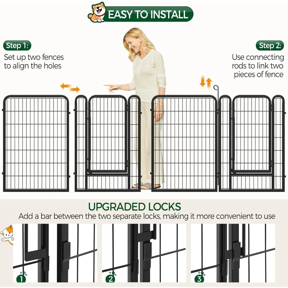 Dog Playpen Outdoor 40 inch 16 Panels Indoor Dog Fence Metal Dog Pen Heavy Duty Pet Exercise Pen for RV/Camping/Garden
