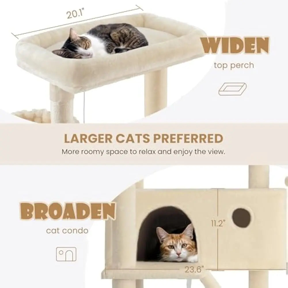 81in Multi-Level Tall Cat Tree Tower Larger Cat Condo Furniture with Hammock, Cozy Pussycat Perches, Sisal Scratching Posts
