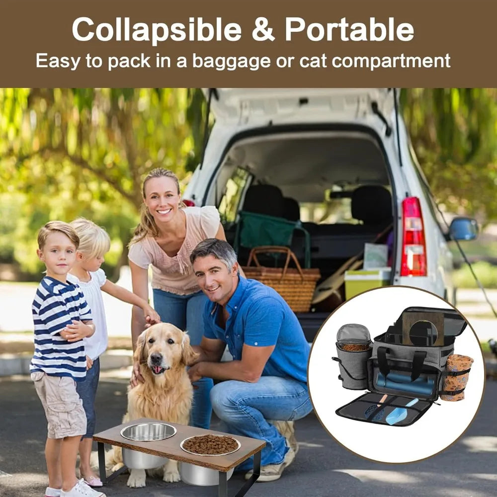 Elevated Dog Bowls for Small Medium Wood Dogs Raised Bowl Stand with 2 Stainless Steel Deep Dog Food and Water Bowls, Anti Vomit