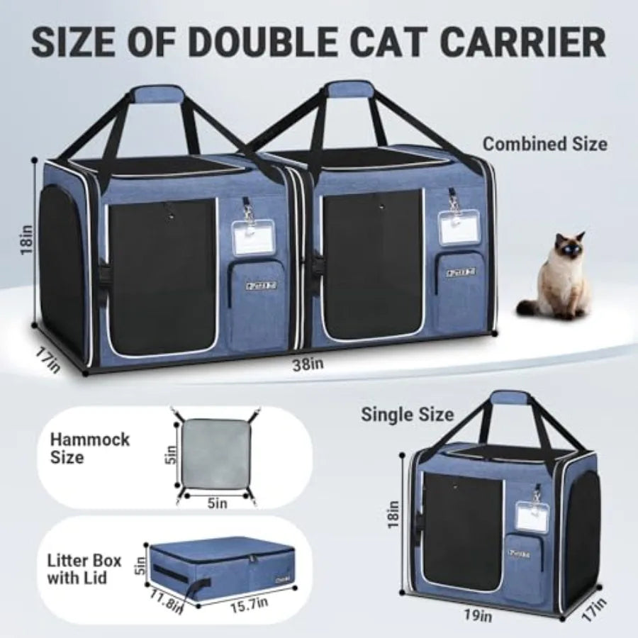 2-In-1 Double Cat Carrier With Built-in Litter Box Portable