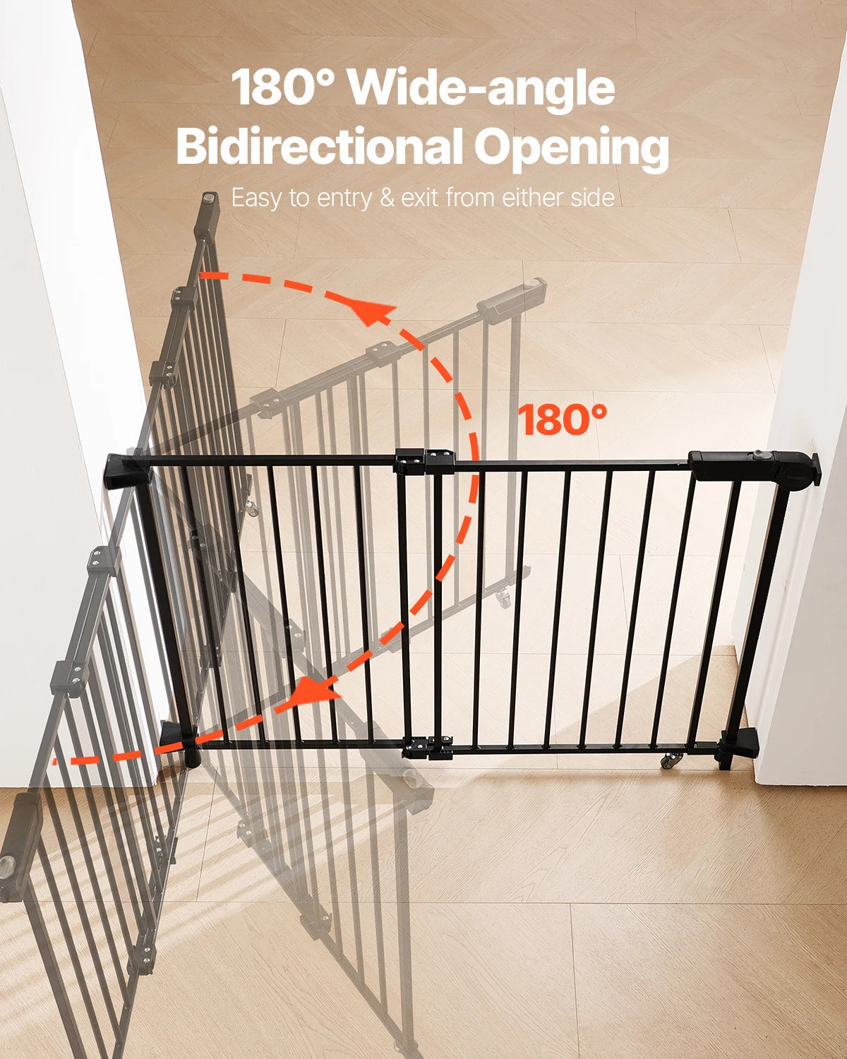 VEVOR Baby Gate 29.5-43 Inches Adjustable Width 28 Inches High Dog Gate No Threshold Bar Easy Step Walk for Child Pet Security