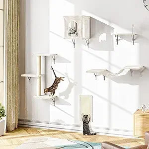 ZHIYONG 7-In-1 Wall Mounted Cat Climber Set With House Bridge Tree
