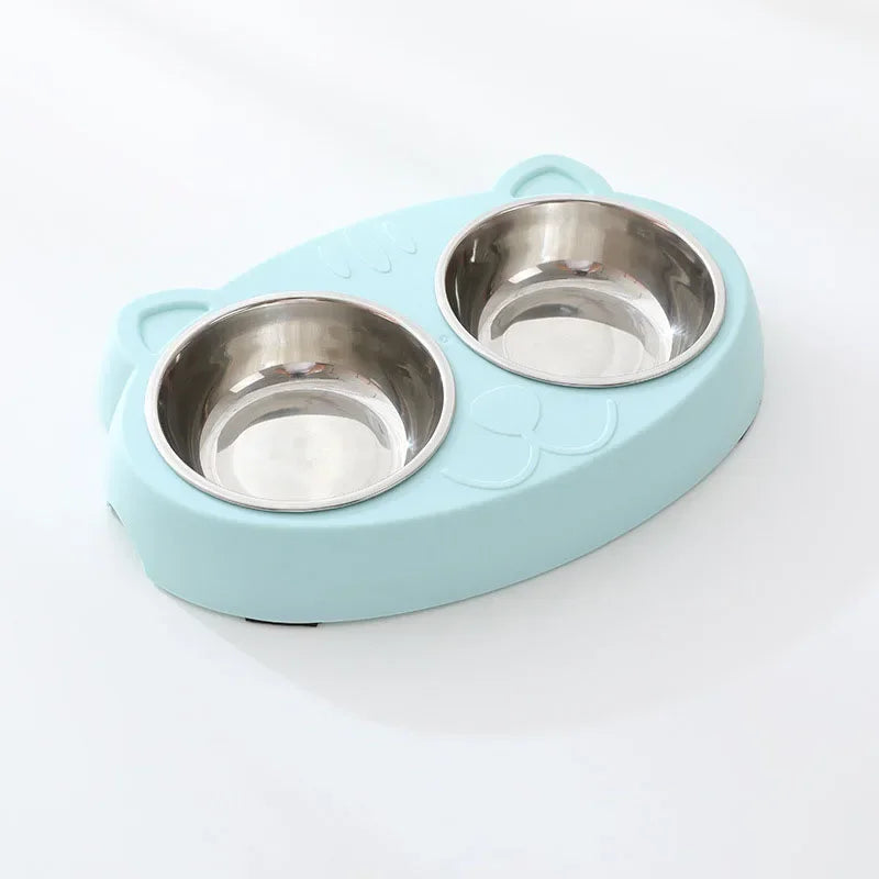 Double Bowl Pet Feeder Tray for Cats and Dogs Plastic