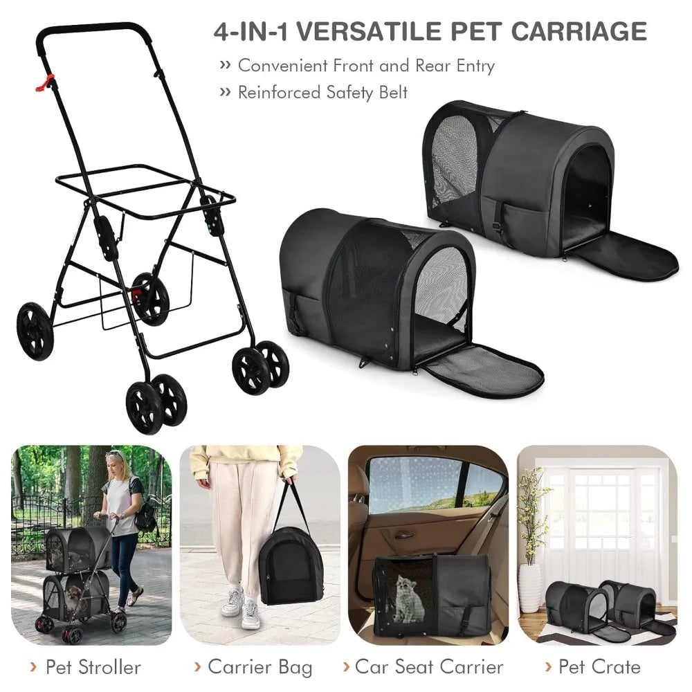 TIFICY Double Pet Stroller With 2 Detachable Carrier Bags
