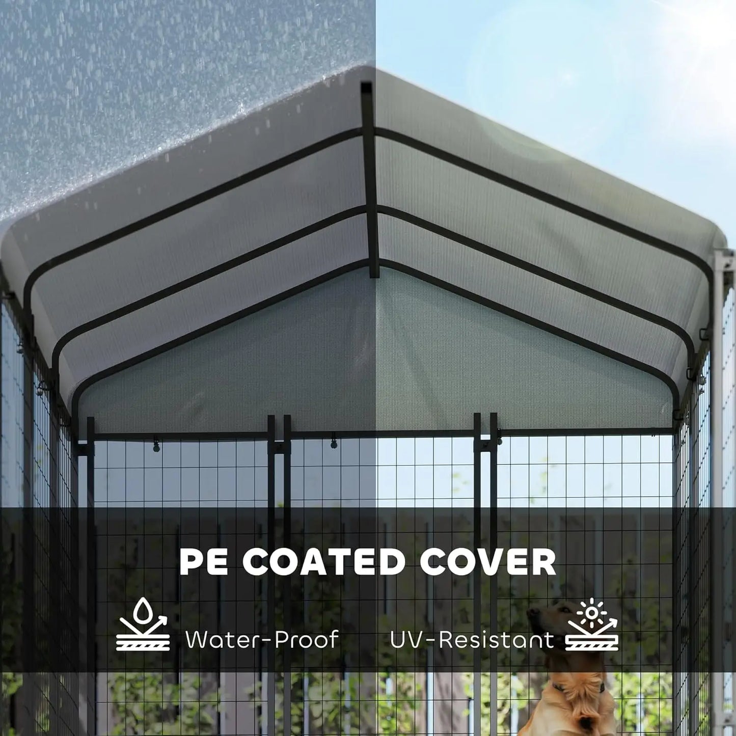 Outdoor Dog Kennel with Roof, 6x6 Heavy Duty Welded Wire Playpen Enclosure, Waterproof Cover for Large Dogs