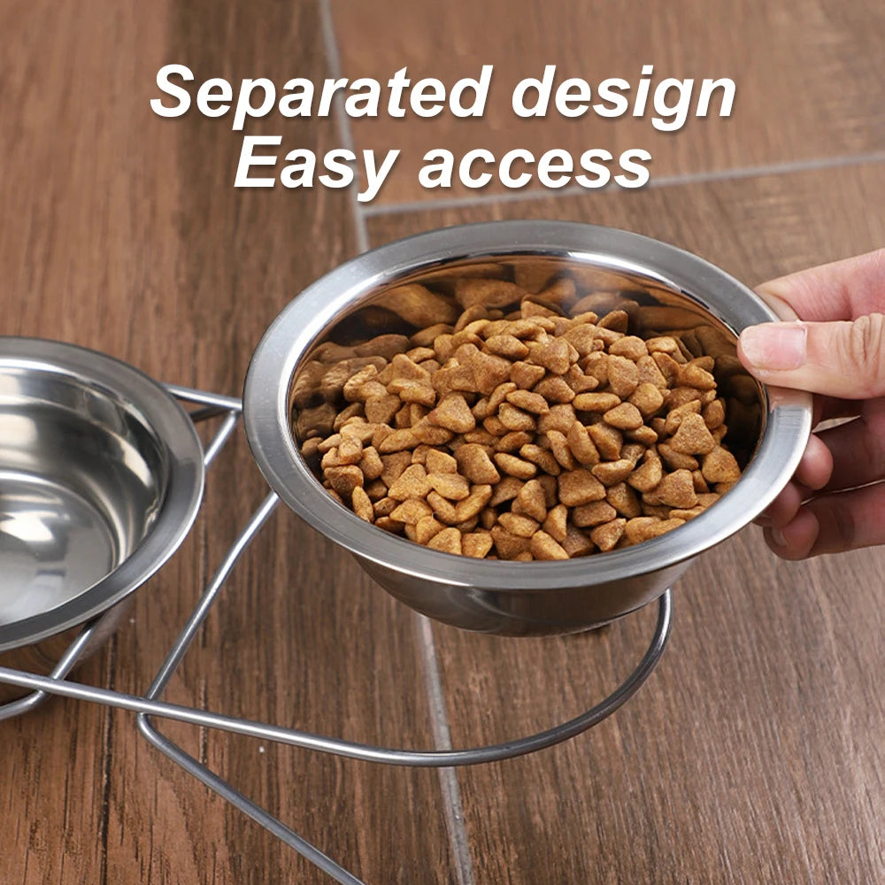 1pc S/M/L Stainless Steel Floor-standing Pet Double Bowl Fall-proof & Durable‌ Line Iron Frame Feeder Dog Bowls for Pet Dogs Cat