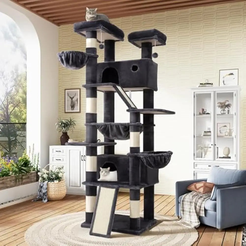 81in Multi-Level Tall Cat Tree Tower Larger Cat Condo Furniture with Hammock, Cozy Pussycat Perches, Sisal Scratching Posts