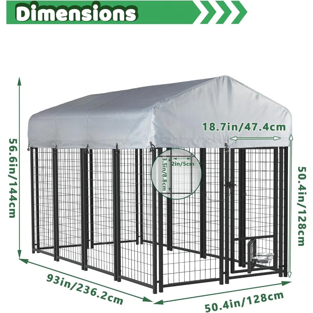 8x4x4 Outside Dog Kennel with Roof for Large Dogs, Heavy Duty Welded Wire Steel Dog Playpen Fence with Secure Lock, Pet