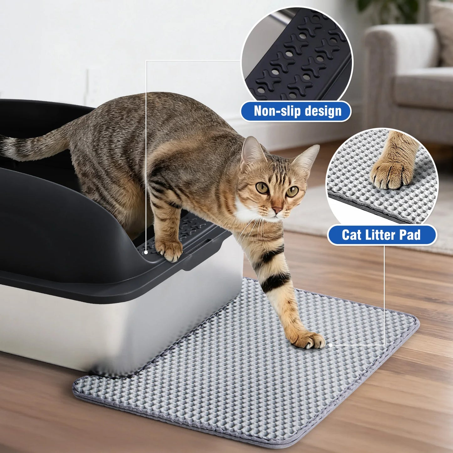JHK 24IN Stainless Steel Cat Litter Box with Lid Large Cat Litter Box for Big Cats Anti-Urine Leakage Scoop and Mat Included