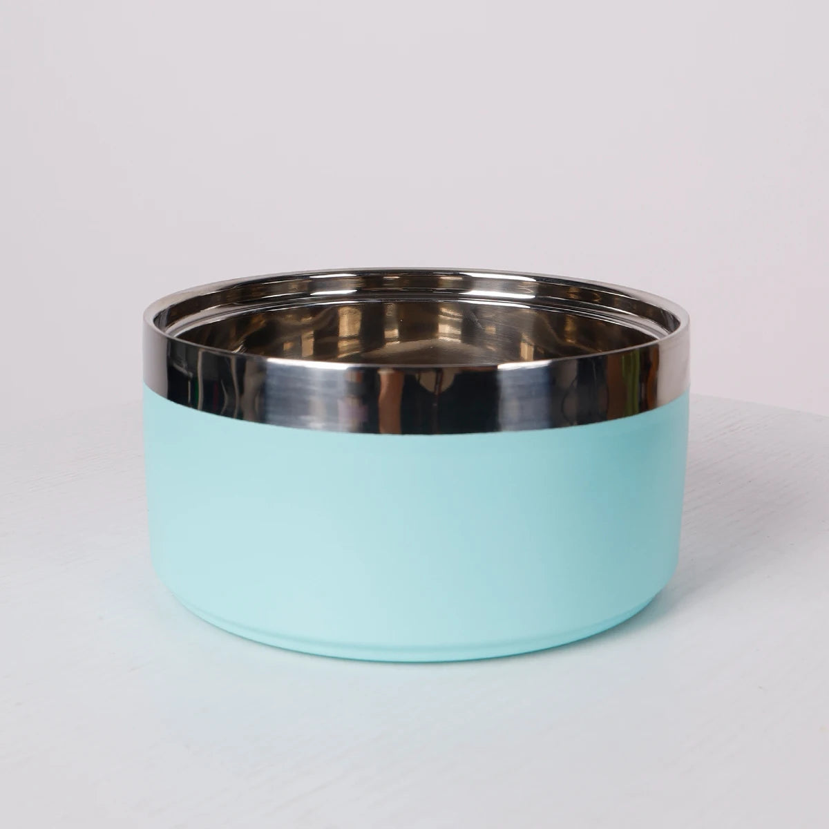 A circular stainless steel fashionable plain color anti slip pet cat bowl and dog bowl for indoor and outdoor use