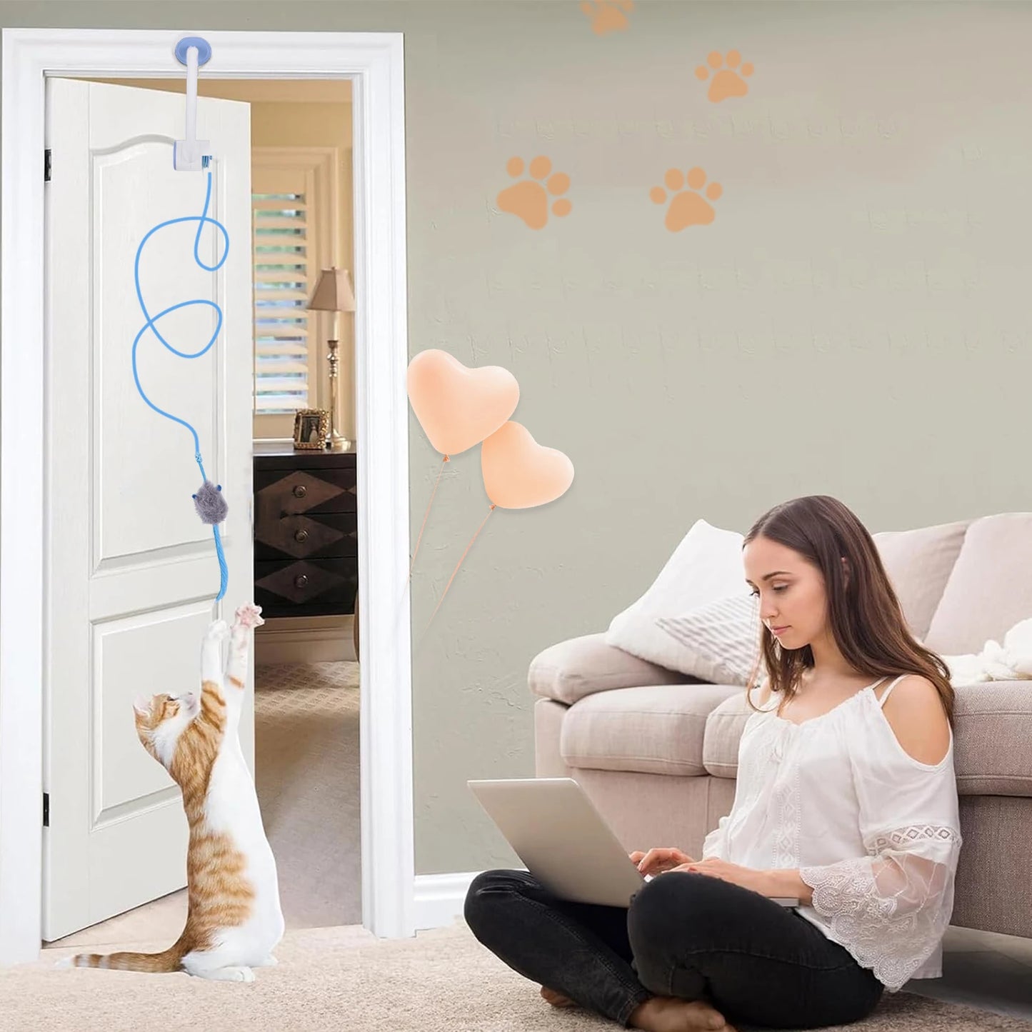 1/3PCS Door Hanging Automatic Retractable Kitten Toys Interactive Cat Teaser Retractable Toys With 3 Catnip Mice For Indoor Cats