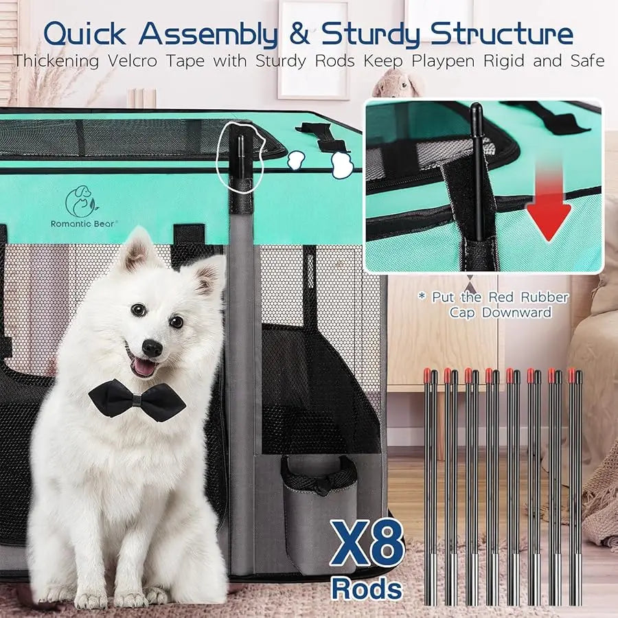 Foldable Dog Playpen, Portable Pet Kennel Tent with Breathable Mesh