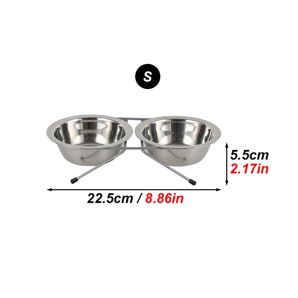 1pc S/M/L Stainless Steel Floor-standing Pet Double Bowl Fall-proof & Durable‌ Line Iron Frame Feeder Dog Bowls for Pet Dogs Cat