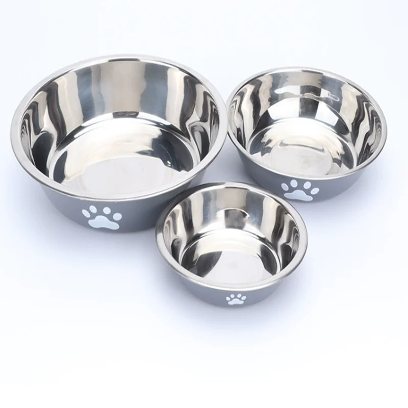 New pet bowls, large-capacity dog food bowls, stainless steel anti-knock household dog bowls, large-scale pet supplies.