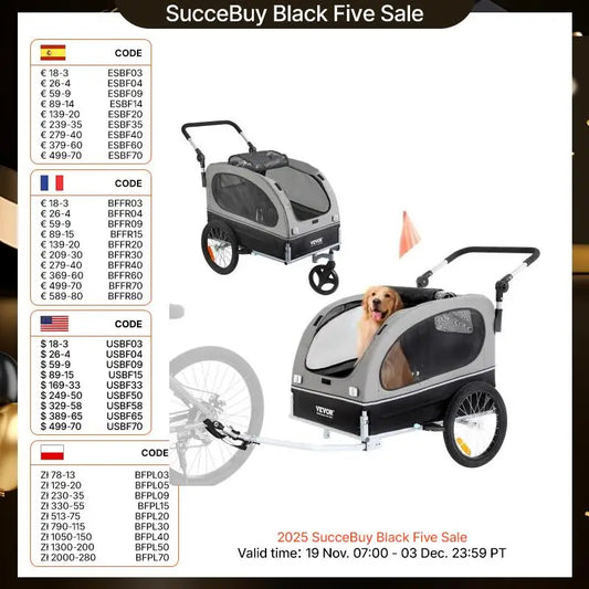 SucceBuy 88 lbs 2-in-1 Pet Stroller Cart Dog Bike Trailer with Wheels Reflectors Easy Folding Cart Frame Bicycle Coupler Carrier