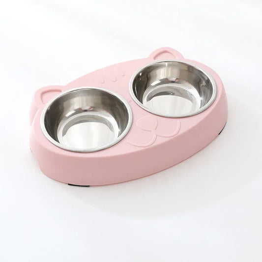 Pet Double Bowl Feeder Tray For Cats And Dogs, Durable
