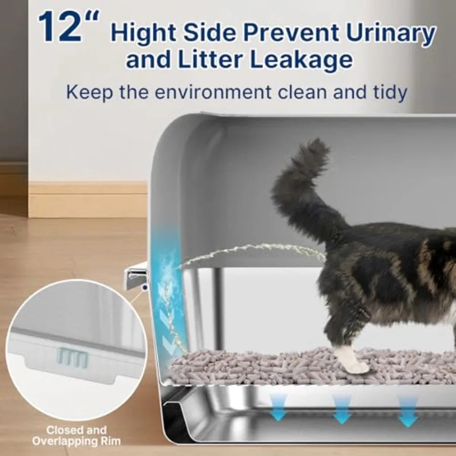 Stainless Steel Enclosed Litter Box With Lid And Drawer Pan