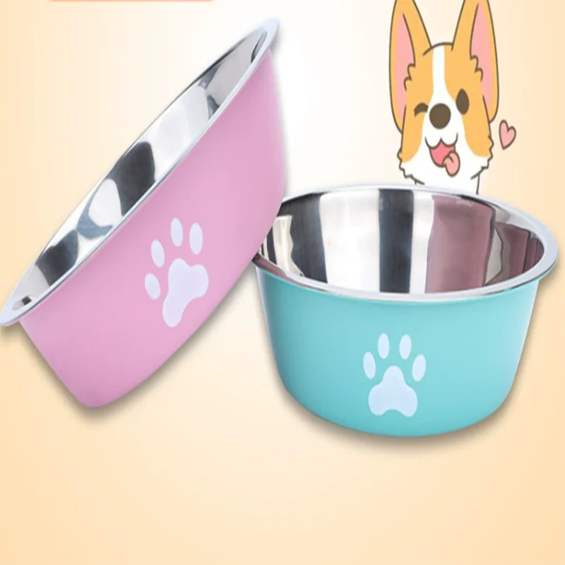 New pet bowls, large-capacity dog food bowls, stainless steel anti-knock household dog bowls, large-scale pet supplies.