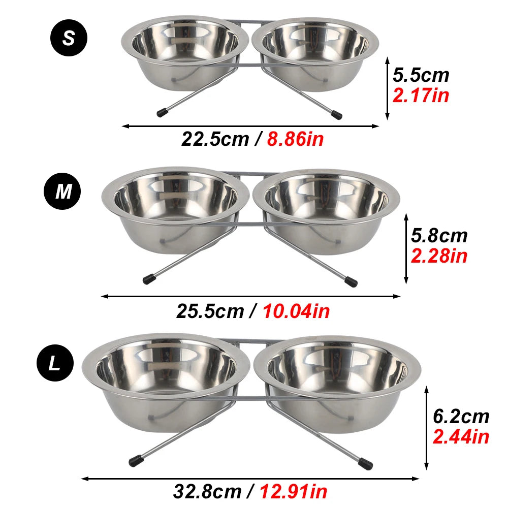 1pc S/M/L Stainless Steel Floor-standing Pet Double Bowl Fall-proof & Durable‌ Line Iron Frame Feeder Dog Bowls for Pet Dogs Cat